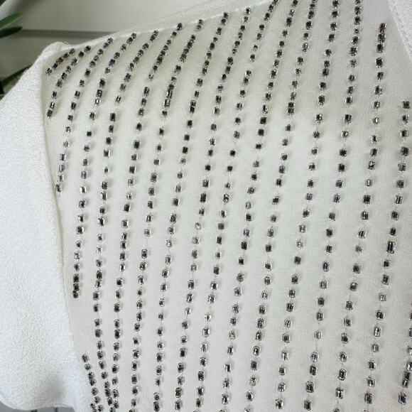 L'AGENCE Beaded Striped Silk Viscose Cream Blouse Top Short Cap Sleeves Size 2 - Picture 4 of 12
